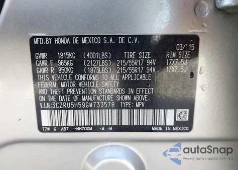 2016 Honda Hr-V Ex z USA, uszkodzony, nr VIN 3CZRU5H59GM733576